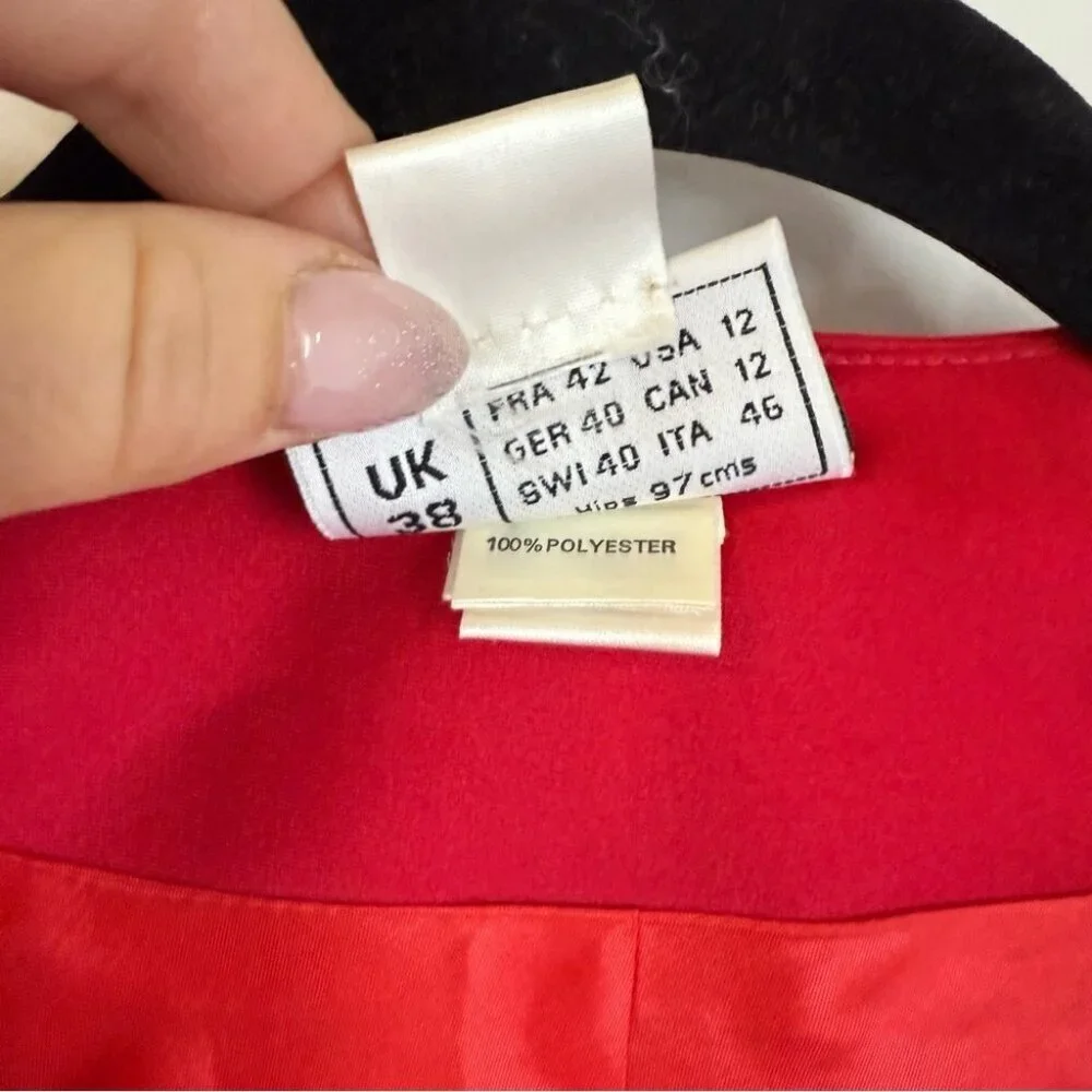 Vintage Frank Usher Red Office Core UK 38 Suit Skirt Set Blazer Pencil Skirt
